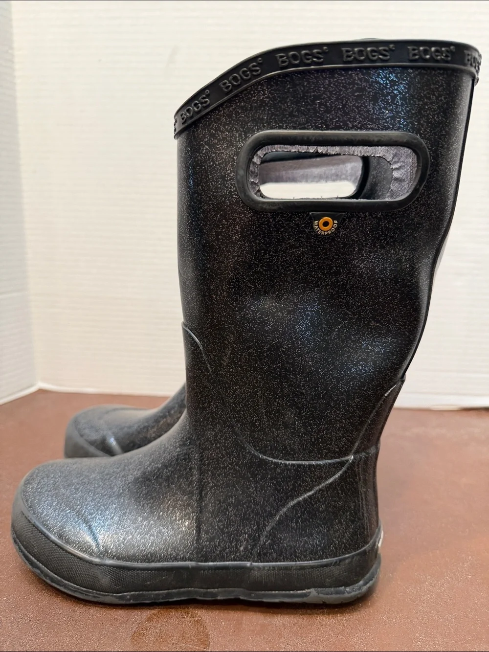 Bogs Rainboot Glitter‎ Boots Black Youth Size 1 Sparkle waterproof sparkle